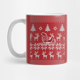 You SLEIGH me! Funny Christmas design of a sleigh (play on the word SLAY me) atop a Christmas sweater background Mug